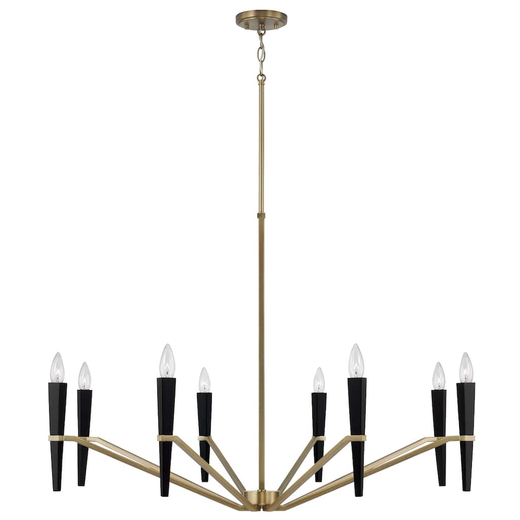 40" W x 27" H 8-Light Chandelier in Aged Brass and Black - 40"W x 27.5"H