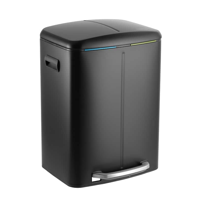 happimess 10.6-Gallon Double Bucket Trash Can with Soft Close Lid - Black