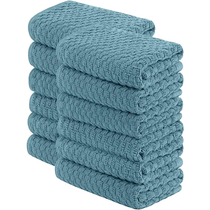 White Classic Dish Towel Set, 12 Pack Kitchen Dish Hand Towels 15x26 inch - Aqua