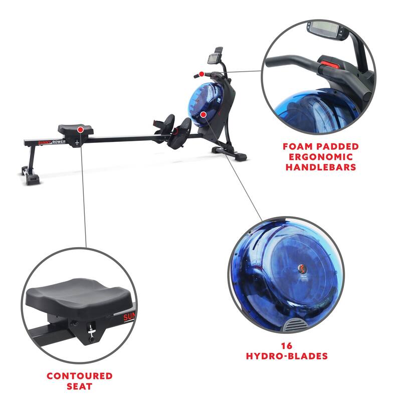 Sunny Health & Fitness Hydro Dual Resistance Smart Magnetic Water Rowing Machine in Blue - SF-RW522017BLU