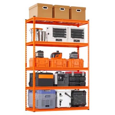 Orange Steel Garage Shelf with Hooks, Adjustable Garage Shelving