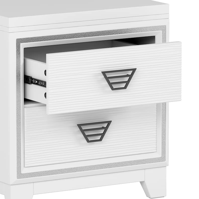 2-Drawers Nightstand with Metal Handle and Sparkling Shiny Decoration