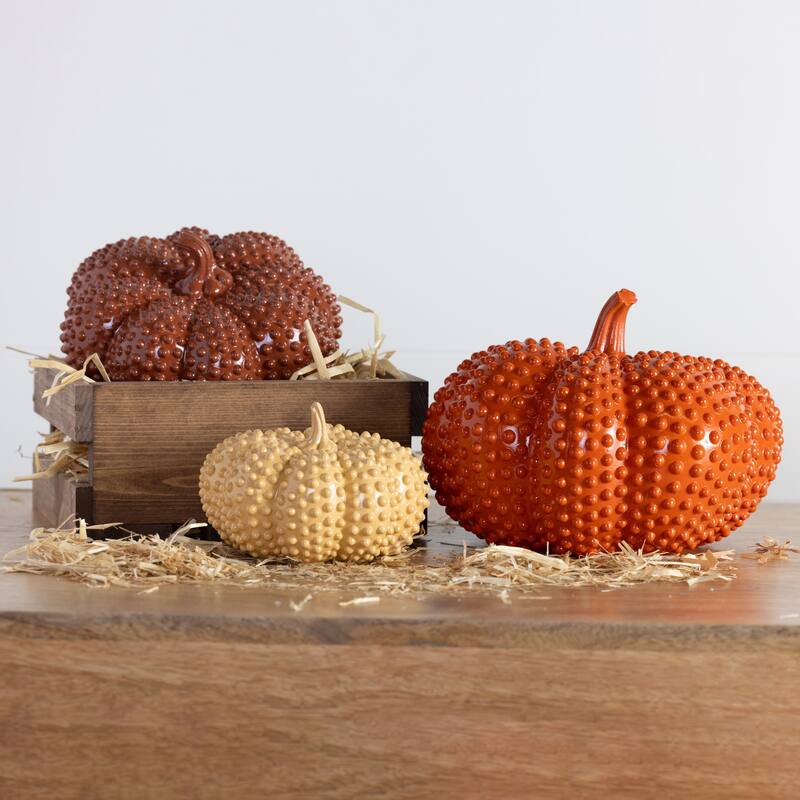 Transpac Resin 9.6 in. Multicolor Harvest Hobnail Pumpkins Set of 3