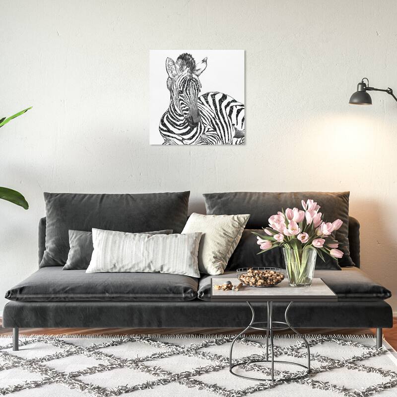 Wynwood Studio Canvas Animals Glitter Stripes Zebra Black Black and Metallic Gray Modern & Contemporary Wall Art Canvas Print - 20 x 20