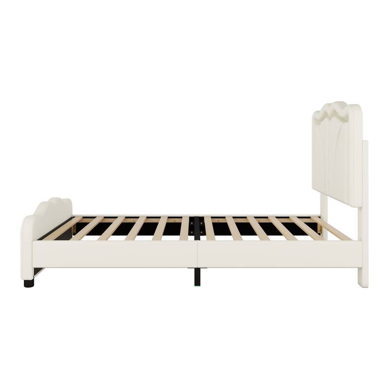 Twin Size Upholstered Platform Bed with Adjustable Headboard and LED Lights, White