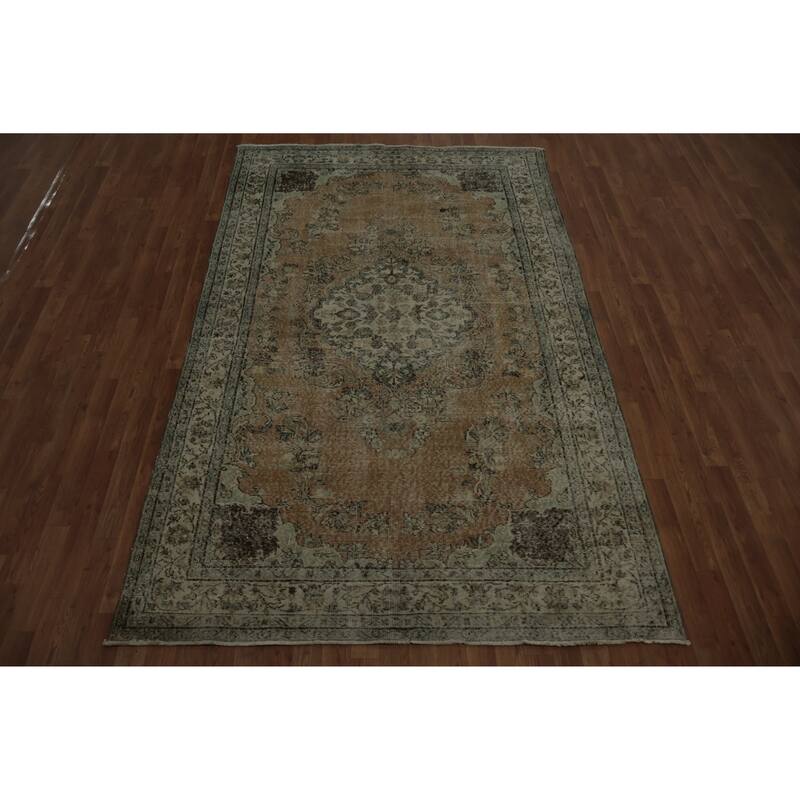 Hand Knotted Oriental 100% Wool Carpet Transitional Floral Oranges & Rust Anatolian Area Rug - 9' 2'' X 5' 7''