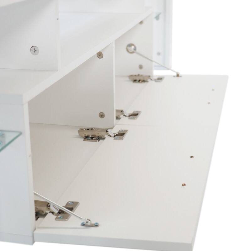 Modern TV Stand with RGB LED Lights & Remote, Tempered Glass Shelves