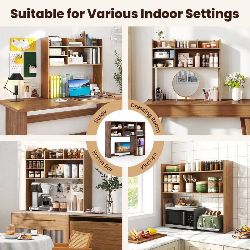 Gymax 3-Tier Desktop Bookshelf w/ 6 Shelves Desk Organizer for