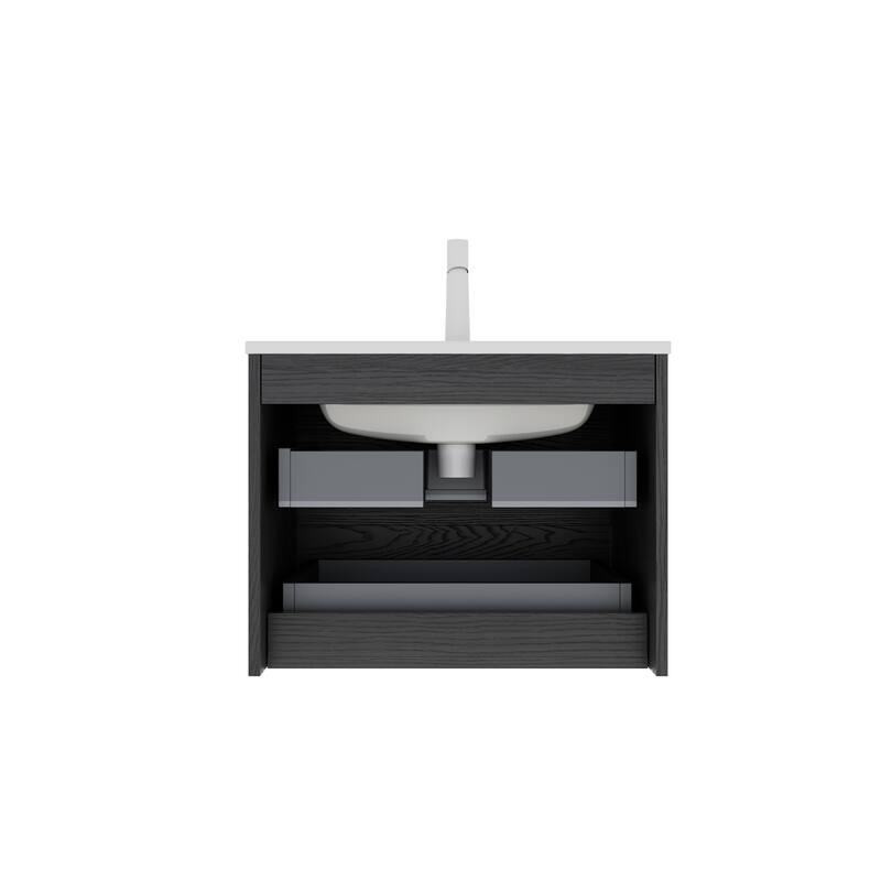 GDFStudio - Bron Modern Floating Bathroom Vanity with Integrated Rectangular Ceramic Basin and 2 Soft-Close Drawers