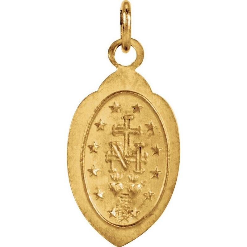 Curata 14k Yellow Gold 13x8mm Polished Oval Miraculous Medal Necklace, 16"
