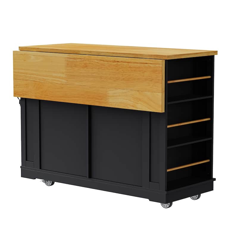 Kitchen Island with Storage and Drop Leaf, 48'' Large Rolling Kitchen Island Cart on Wheels, Portable Mobile Islands Wood Table