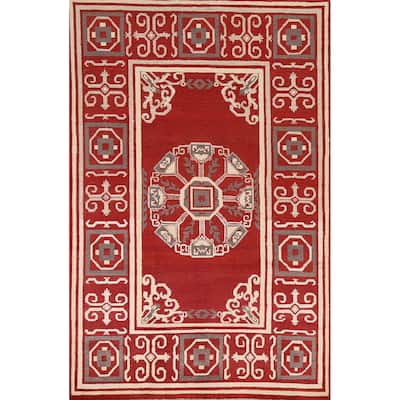 Geometric Oriental Gabbeh Kashkoli Area Rug Hand-knotted Wool Carpet - 5'4" x 7'8"