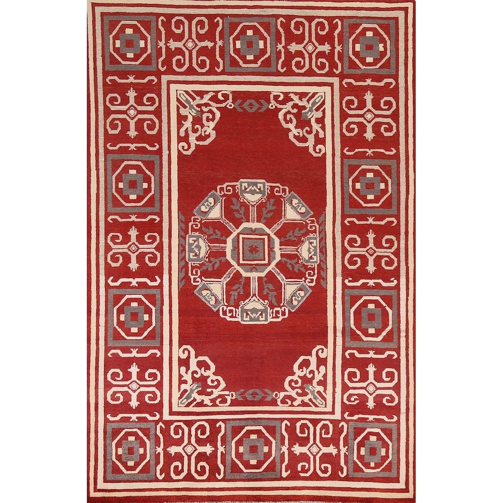 Geometric Oriental Gabbeh Kashkoli Area Rug Hand-knotted Wool Carpet - 5'4" x 7'8"