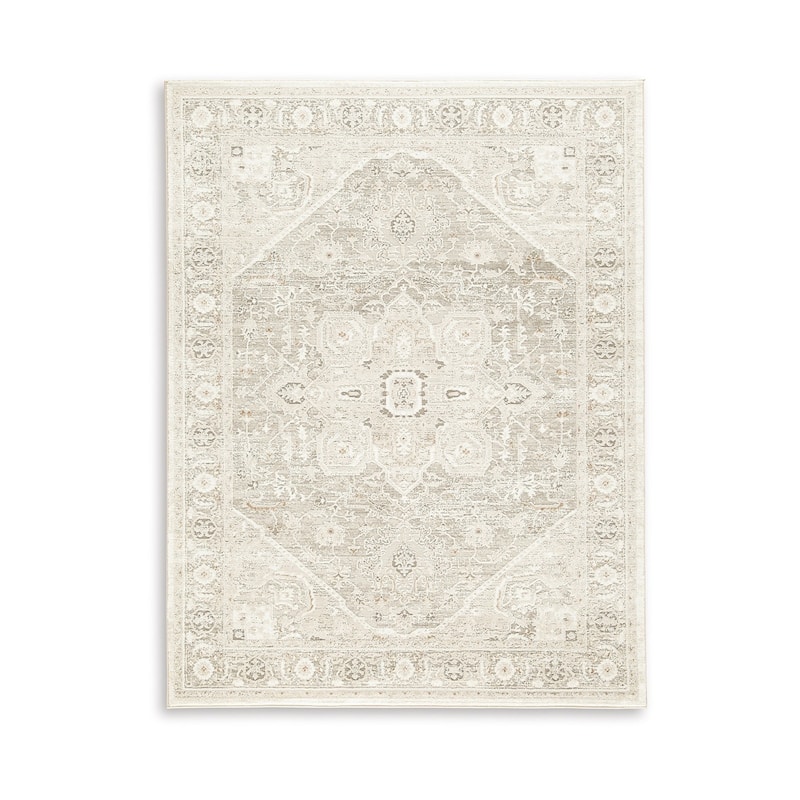 Wei 5 x 7 Medium Area Rug, Persian Inspired Medallion Motif, Beige Gray - 5 x 7