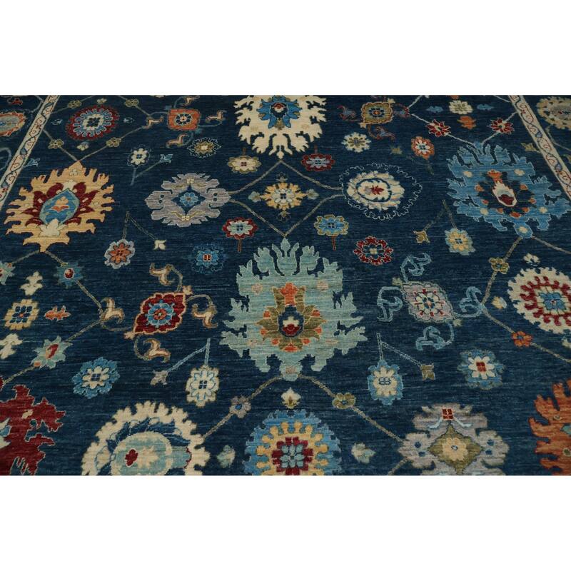 Hand Knotted Oriental 100% Wool Carpet Traditional All-Over Navy Blue & Blues Ziegler Area Rug - 12' 4'' X 8' 10''