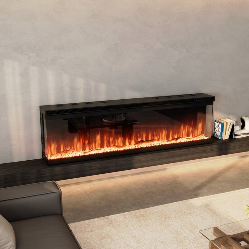 3-Sided Electric Fireplace with 12-Color Flame, Dual Heat Settings 750W/1500W, Smart App & Remote Control – 50/60/70 Inch