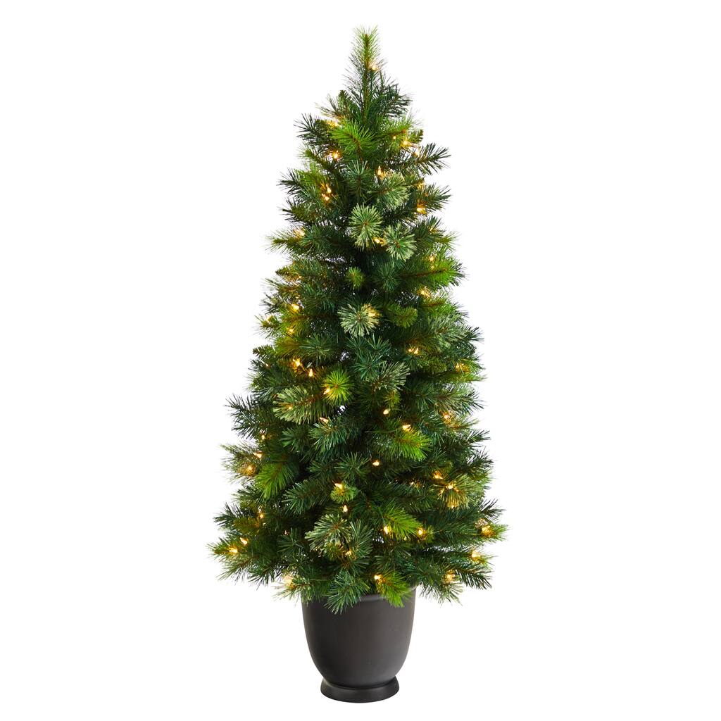 4.5’ Pre-Lit Potted Artificial Christmas Tree, Clear Lights - 4.5 Foot