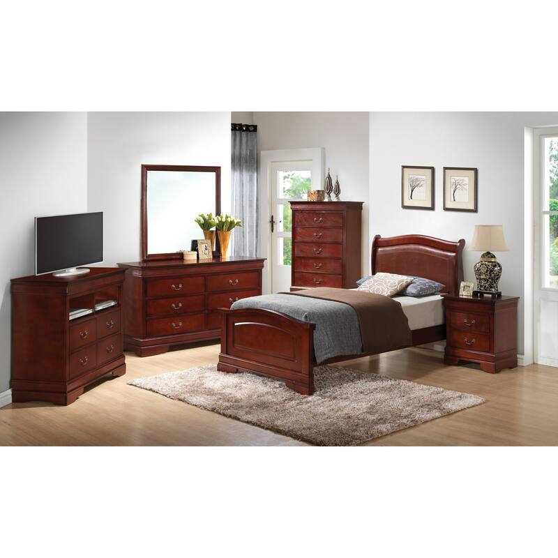 Compact Twin Bed with Cherry Finish for Traditional Decor