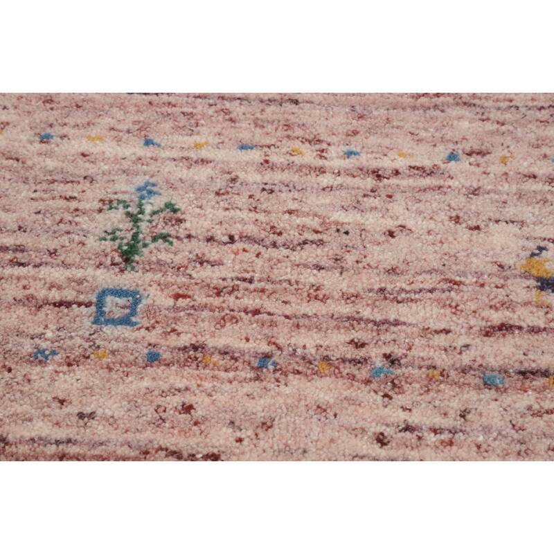 Hand Knotted Oriental 100% Wool Carpet Tribal Animal Pictorial Pink Gabbeh Area Rug - 10' 8'' X 7' 9''