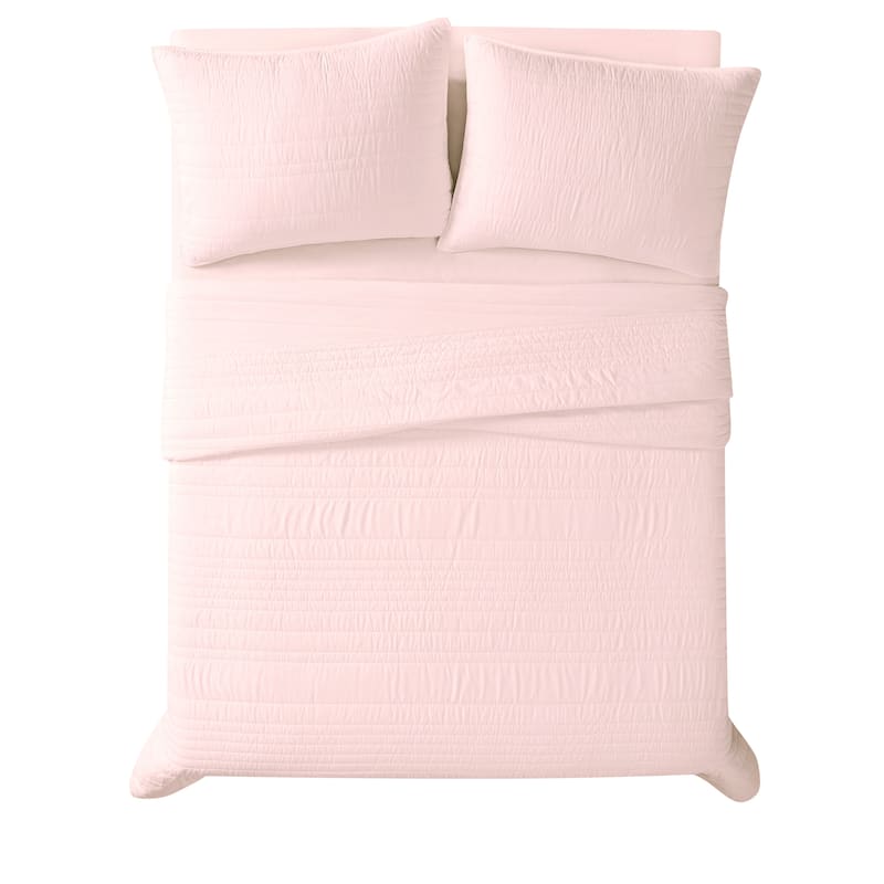 Truly Calm Solid Antimicrobial Textured 3 Piece Quilt Set - Blush - Twin - Twin XL