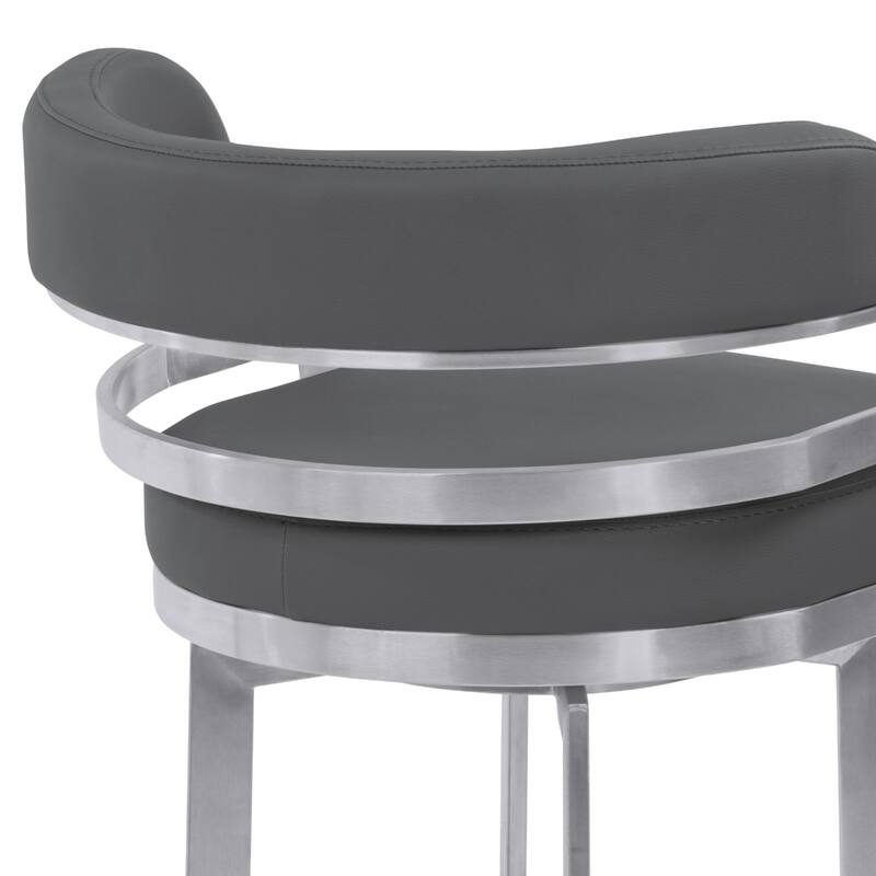 Faux Leather Counter Height Swivel Bar Chair with Silver Frame