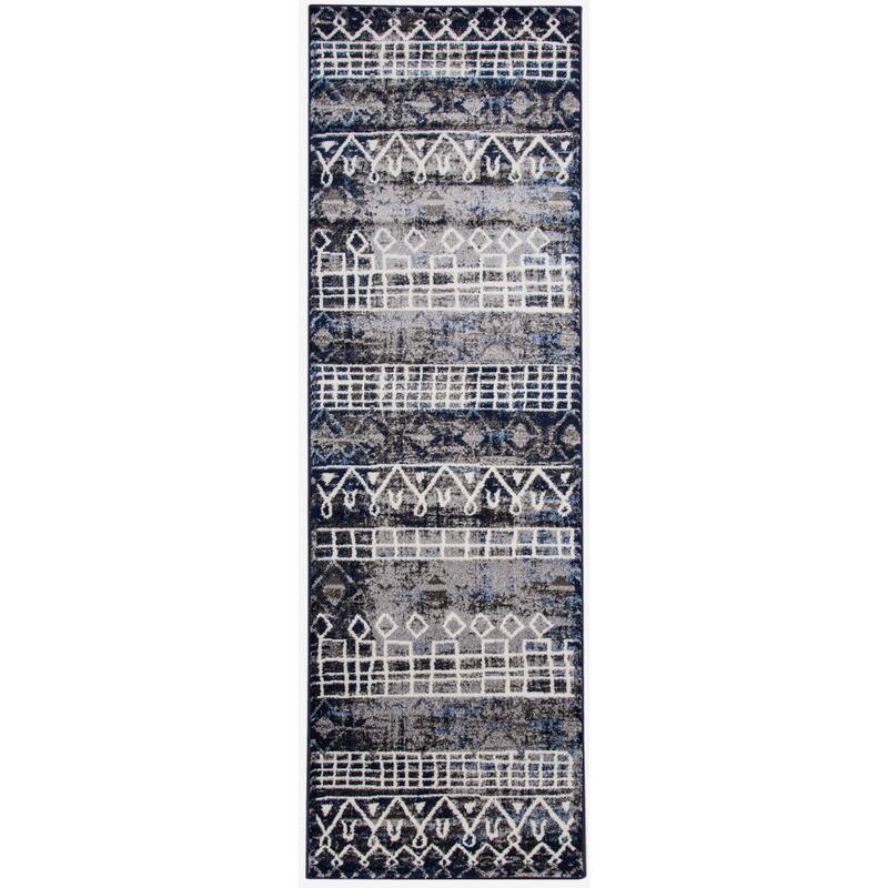 Atoka Moroccan Power-Loomed Area Rug - 2'1" x 6'4" Runner - Black/Blue