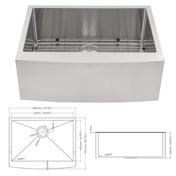 27 Inch 16 Gauge Single Bowl Kitchen Sink Basin with 10 Inch Deep - Bed ...