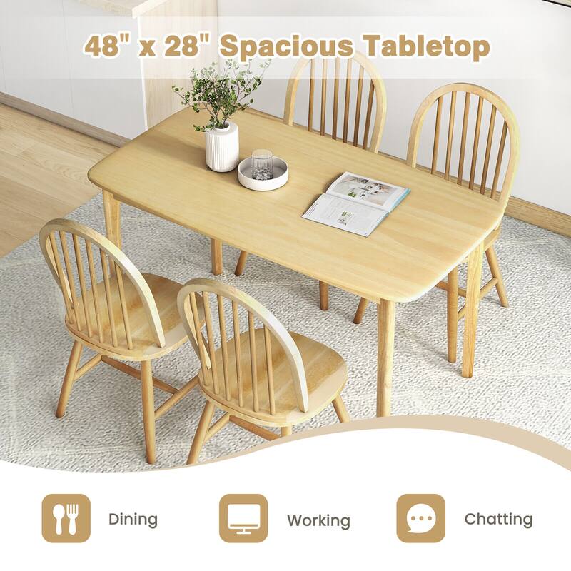 Gymax 5 PCS Wooden Dining Table Set 48'' Rectangular Kitchen Table & 4
