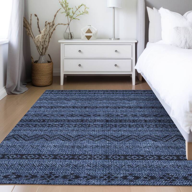 Machine Washable Indoor/ Outdoor Chantille Stripes Boho Rug