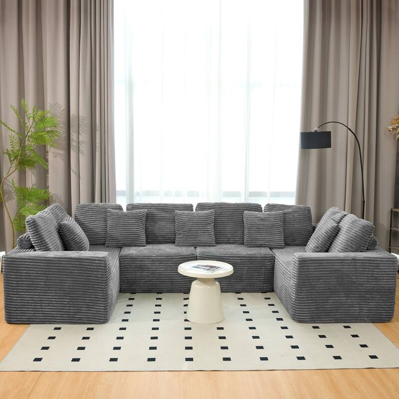 135.5" Modular Corduroy 6-Seater U-Shaped Sectional Sofa with Reversible Design