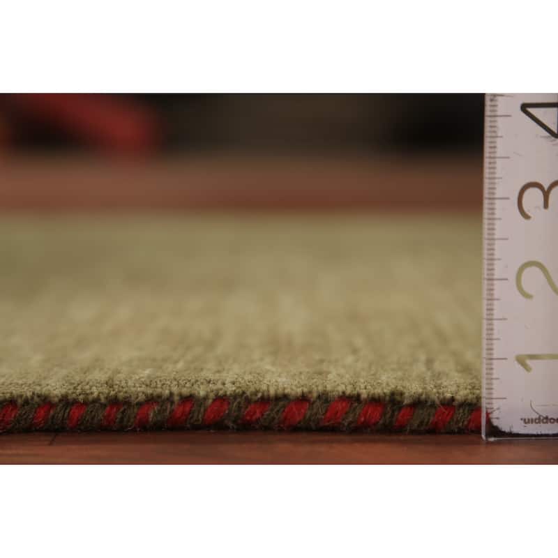 Green Gabbeh Oriental Runner Rug Hand-Knotted Wool Carpet - 2'8" x 10'1"