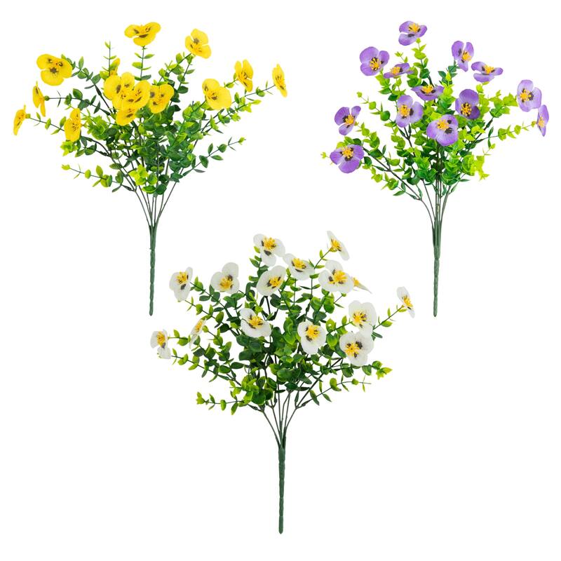 13-in UV Resistant Artificial Pansy Bush (Indoor/Outdoor) - Set of 12