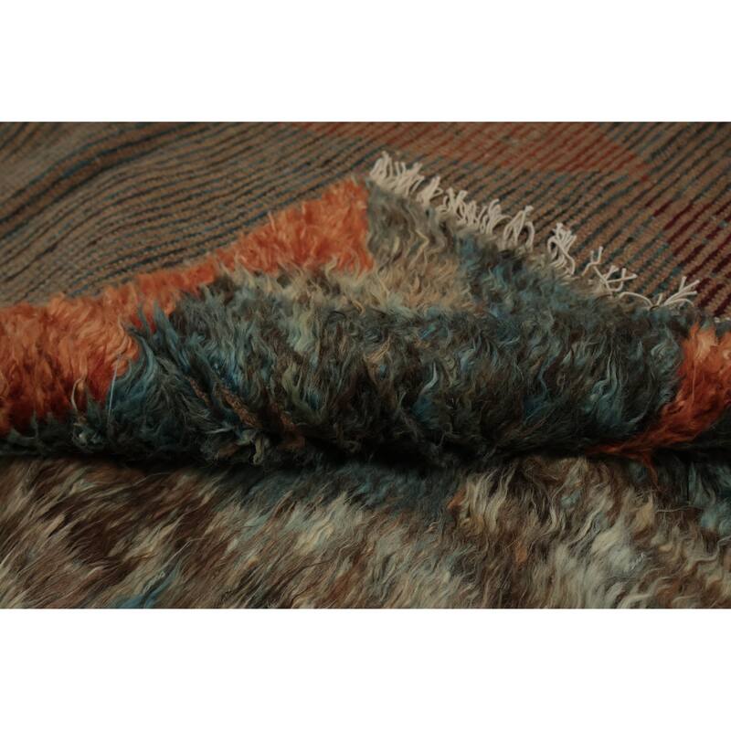 Hand Knotted Oriental 100% Wool Carpet Modern Tribal Brown Moroccan Area Rug - 10' 2'' X 7' 11''