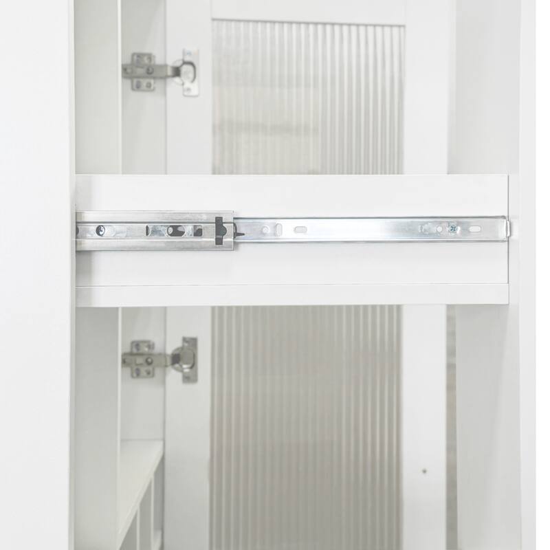 Kitchen pantry cabinet with multi-functional pull-out multi-tier storage shelf,Farmhouse Storage Cabinet with glass Doors