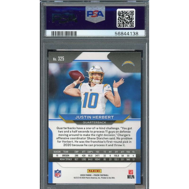 Justin Herbert 2020 Panini Prizm Football Rookie Card RC #325 Graded PSA 9 - 8'6" x 11'6"