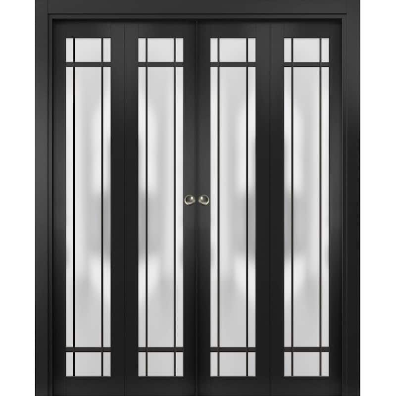Double Bi-fold Doors Planum 2112 Matte Black Sturdy Tracks - Black - 96" x 96" (4* 24x96)