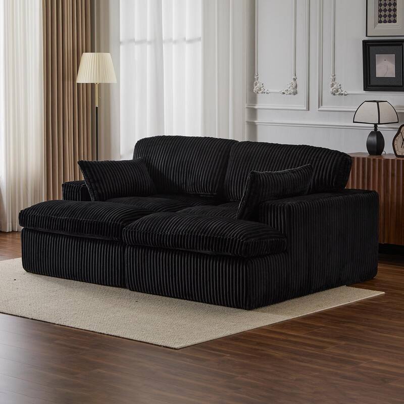Double Chaise Lounge Chair, Corduroy, Black, No Assembly Required - Multi-Color