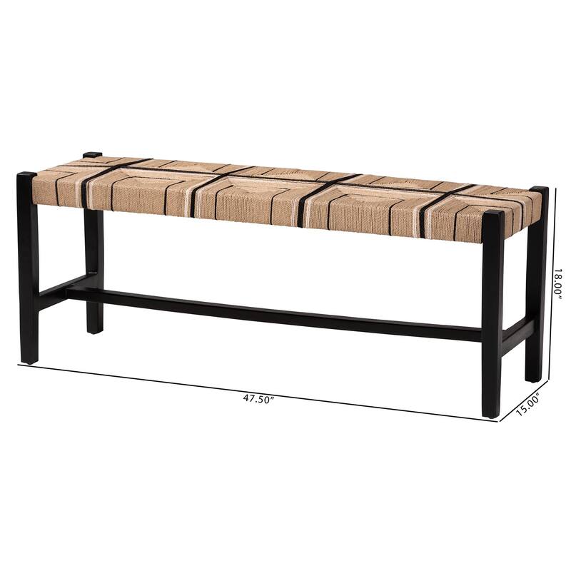 Prita Woven Paper Loom Bench with Mahogany Wood Frame - Handcrafted Accent Seating for Dining Room or Entryway
