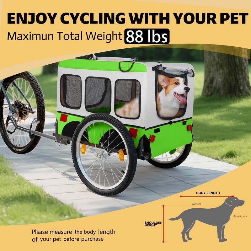 Large Folding Bike Trailer for Dogs, Heavy-Duty Steel Frame, Spacious Design, All-Terrain Cycling, Jogging & Camping Adventure