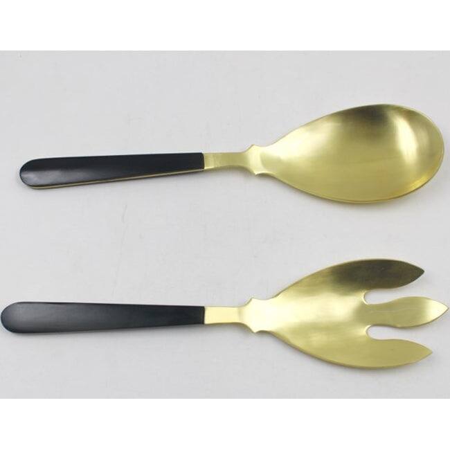 Gold Salad Servers with Black Handles, Set of 2 - Gold/Black