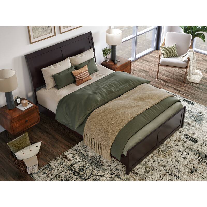Valencia Solid Wood Low Profile Sleigh Platform Bed with Matching Footboard