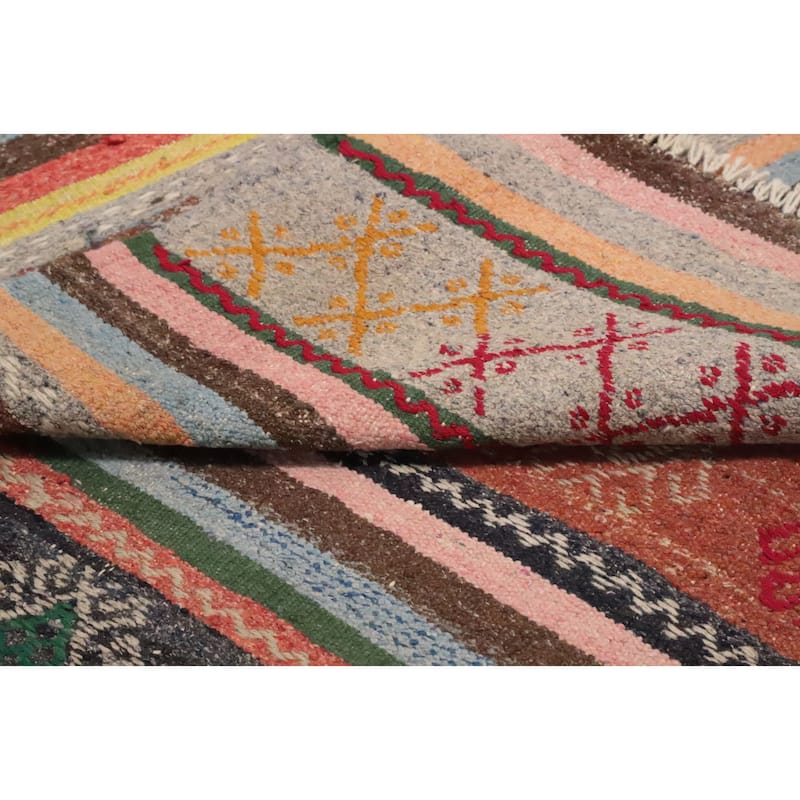 Hand Woven Oriental 100% Wool Carpet Southwestern Tribal Multi-Colored Kilim Area Rug - 9' 3'' X 5' 4''