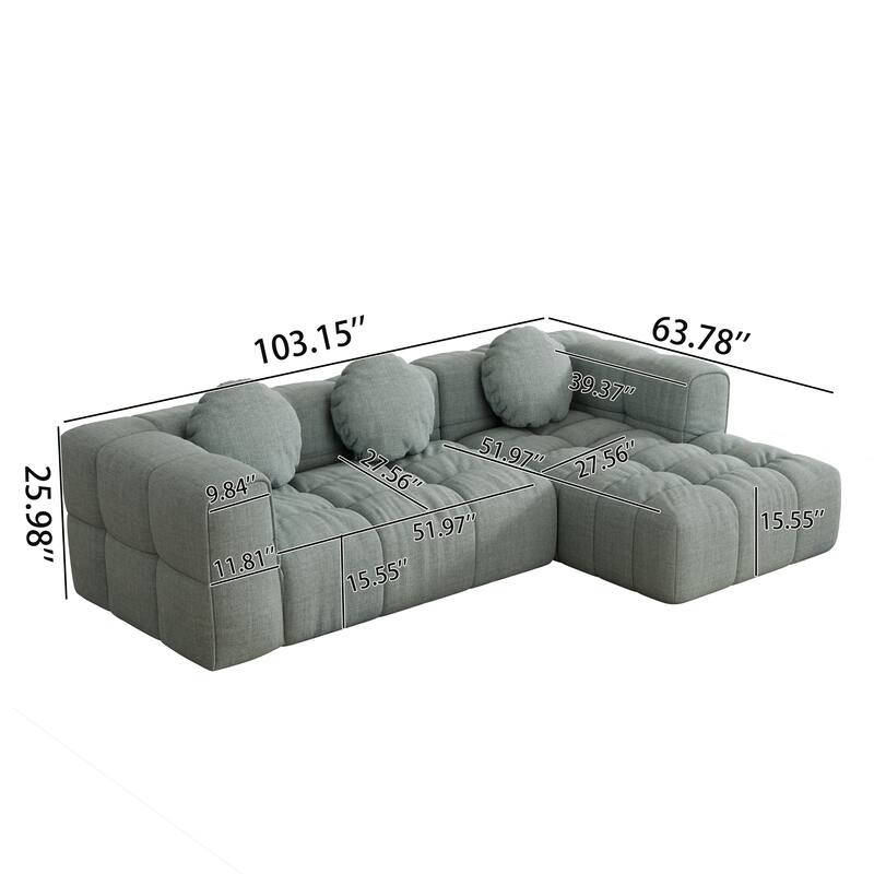 103" Chenille L-Shaped Sectional Sofa with Right Recliner, 3 Pillows and Modular Design