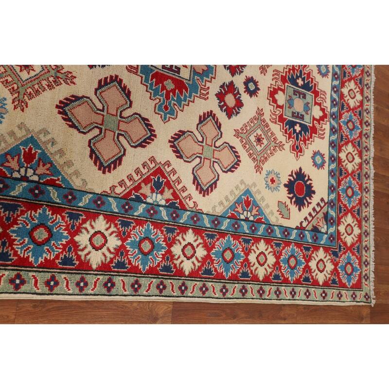 Kazak Area Rug Handmade Traditional Beige Wool Carpet - 5'0" x 7'11"