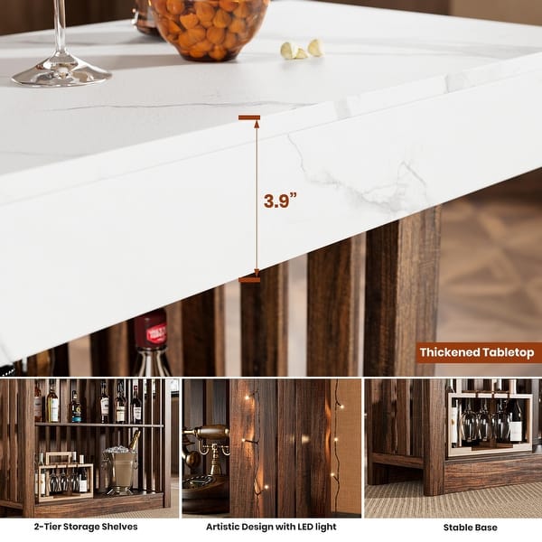 dimension image slide 0 of 4, Counter Bar Height Pub Table with 2 Tier Storage Shelves, Modern Coffee Breakfast Bar Unit for Dining Room, Bistro, Living Room