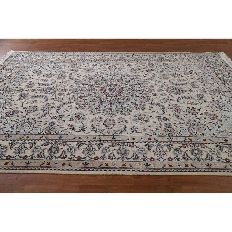 Handmade Wool & Silk Nain Persian Area Rug Oriental Carpet - 6'7"x 9'7"