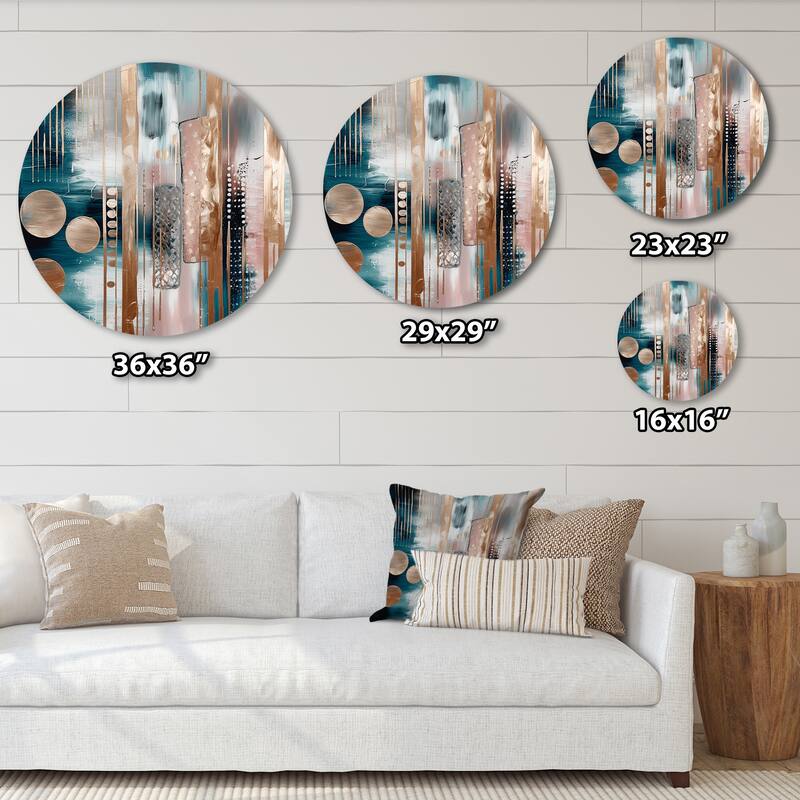 Designart "Soft Colors Shapes And Lines Marble IV" Abstract Marble Metal Round Wall Art