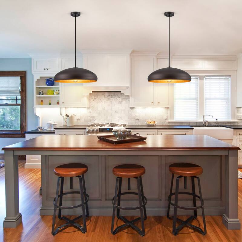 Industrial 1-Light Metal Dome Pendant Light for Kitchen Island, Dining Room