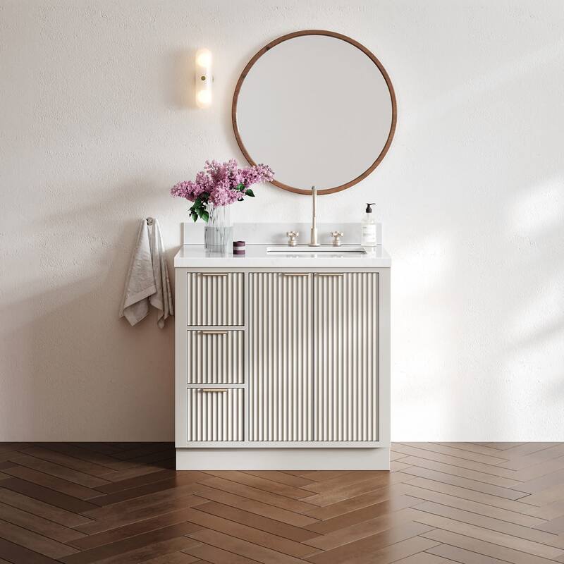 Ariel P36RCQRVO Milan 36" Free Standing Single Basin Vanity Set with - Warm White / Carrara White Quartz Top / Brushed