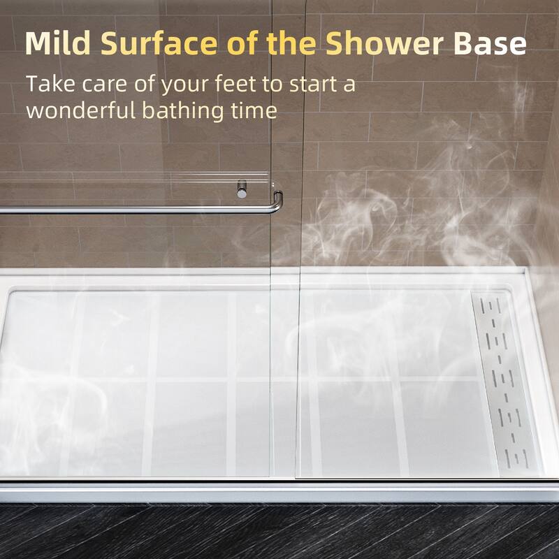 Elegant Rectangular SMC Shower Base 60" L x 32" W x 4" H Right Drain in White with Cover Single Threshold Anti-slip Shower Pan